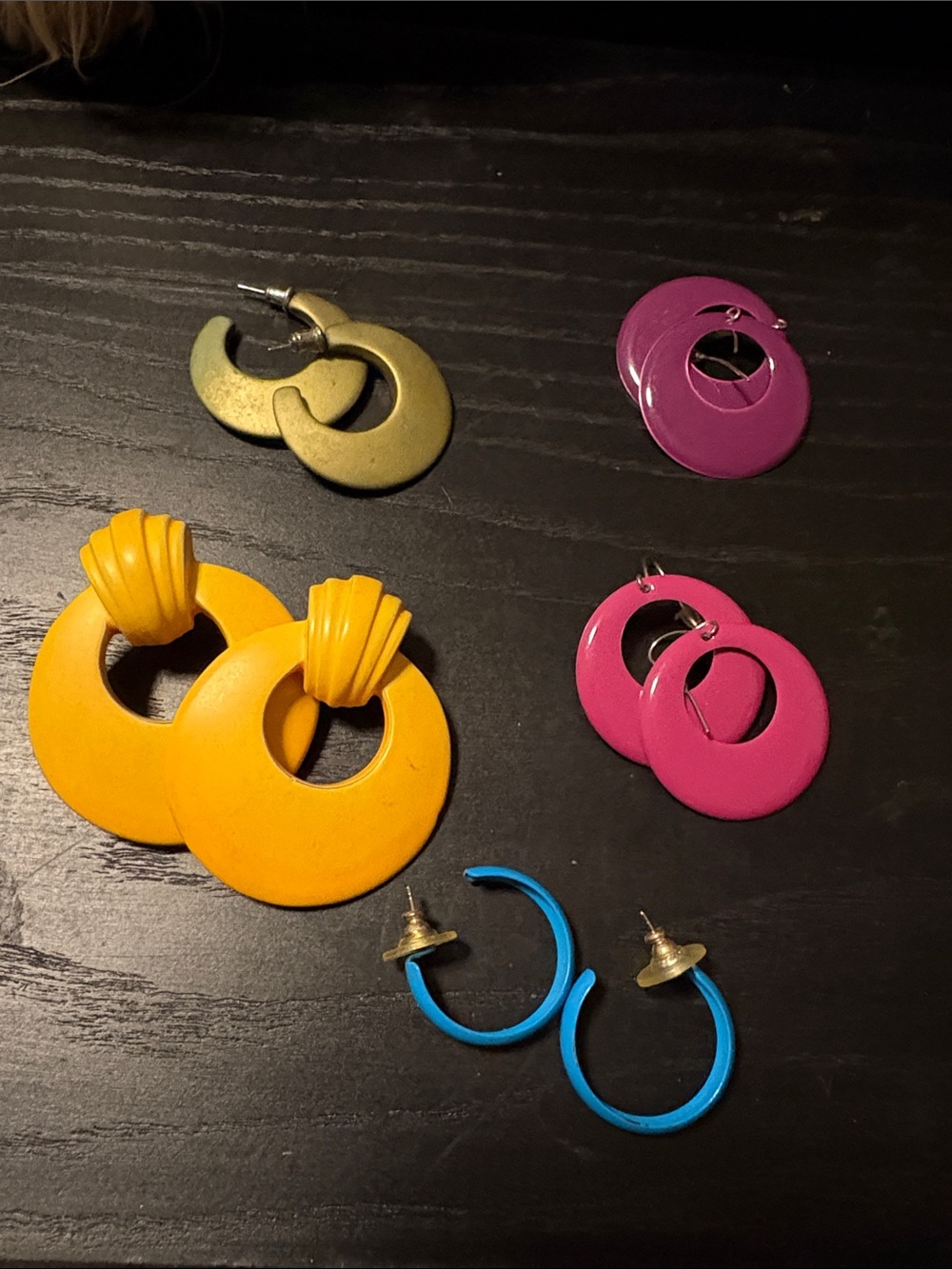 Assorted Colorful Hoop Earrings - Pink, Yellow, Blue, Gold